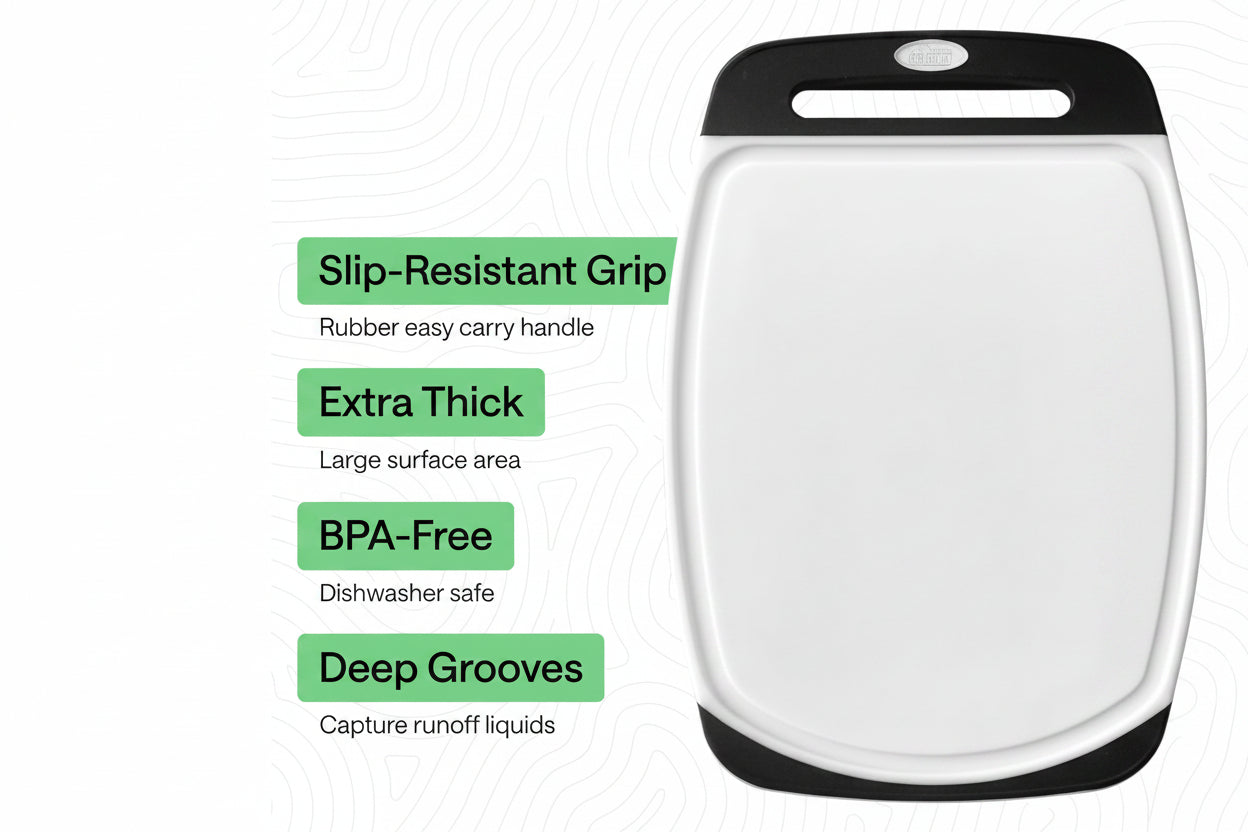 Nonporous plastic cutting board surface for everyday food preparation