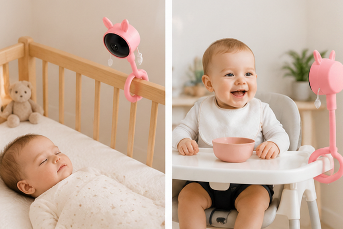 Baby camera holder installed in nursery environment