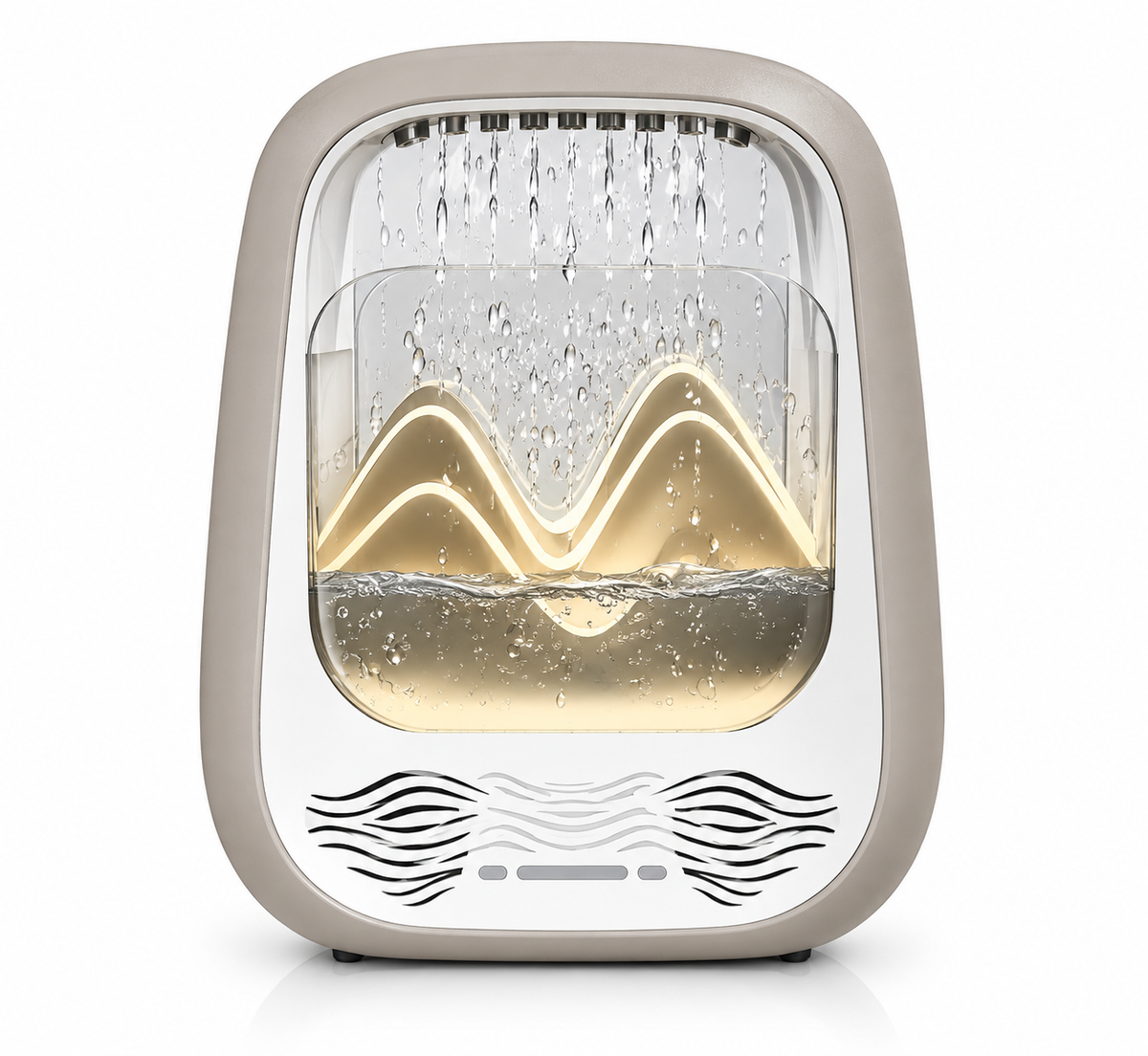 Nursery sound machine featuring decorative flowing water design for bedtime use