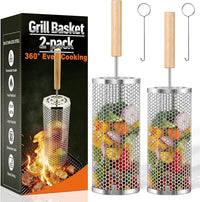 2-piece octagonal rolling grill basket set