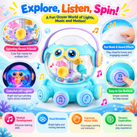 Front view of an electronic octopus carousel toy with drum-style play features.