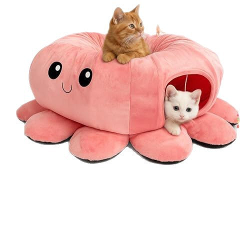 Front view of octopus-shaped plush cat nest indoor bed