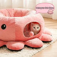 Small dog using octopus-shaped indoor pet tunnel nest