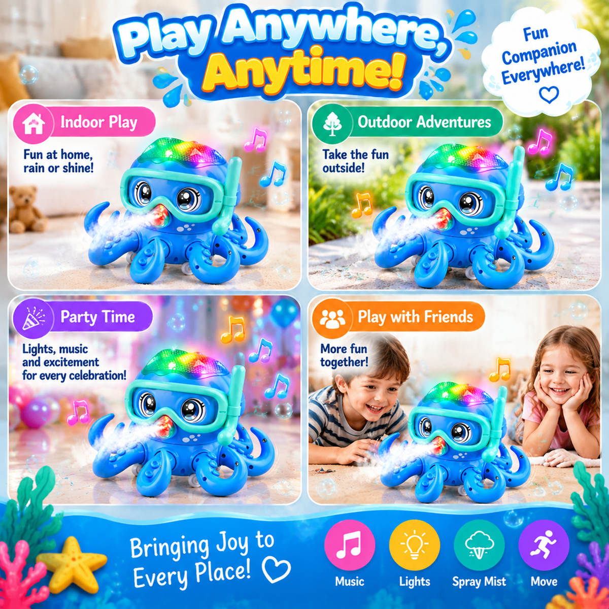 Octopus toy with light and music function