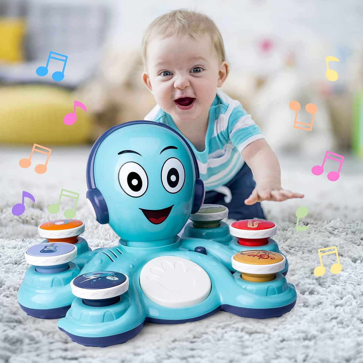 Octopus musical toy for toddlers with playful music and sound features.