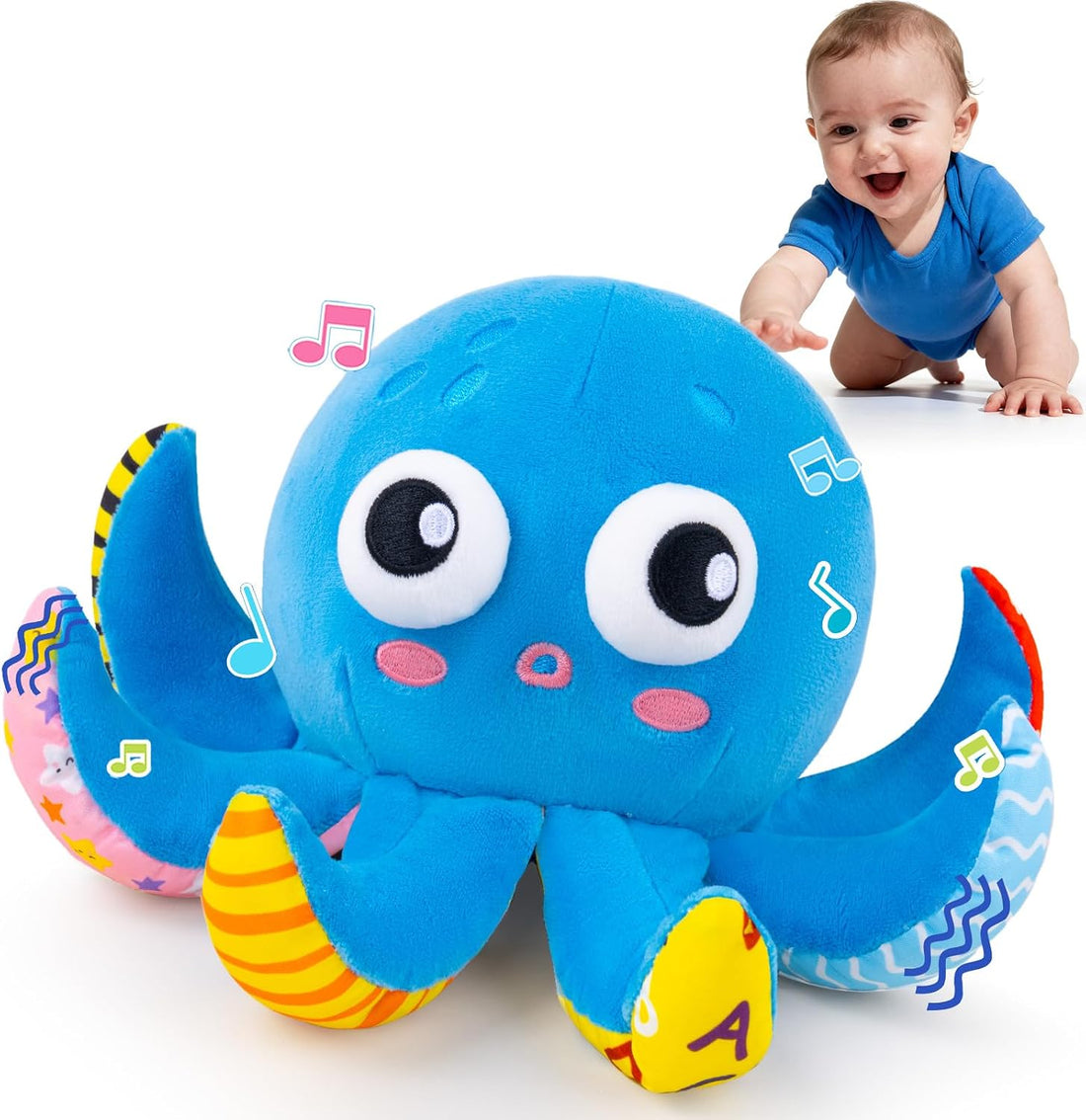 Musical moving octopus plush toy with an interactive stuffed animal design for toddlers.