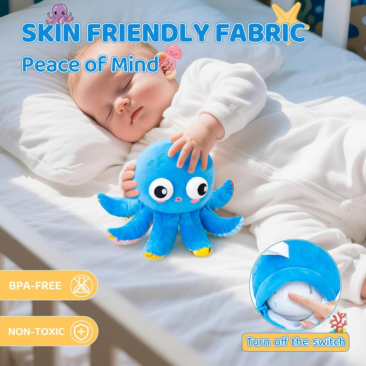 Interactive octopus toy with moving tentacles and musical entertainment features.