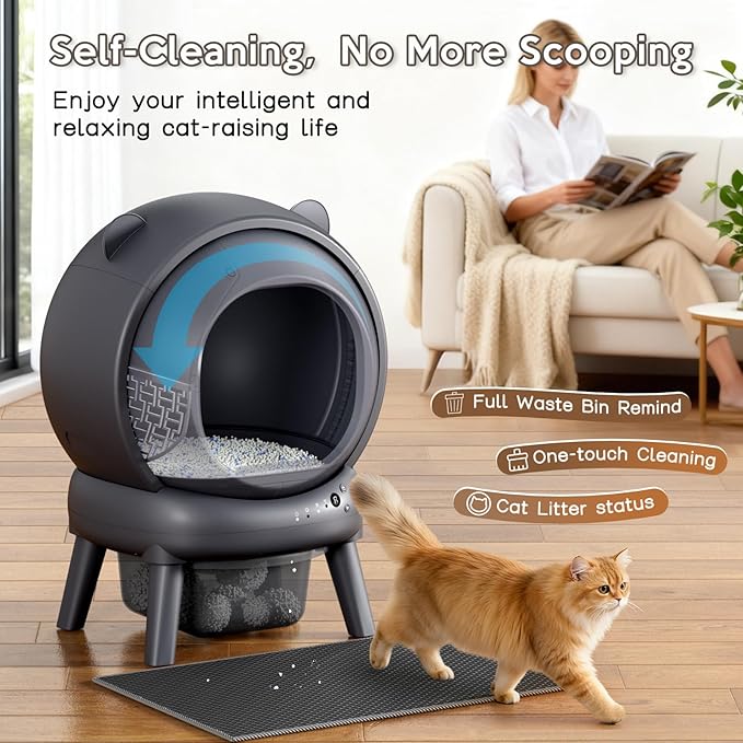 cat litter box with odor and noise reduction for multiple cats