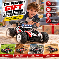 Front view of an off-road RC car showing its racing-inspired body and wheel design.