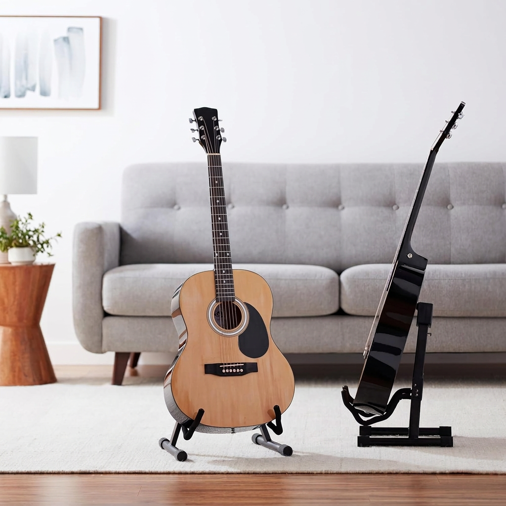 Foldable portable guitar stand, compact and easy to store for musicians on the go