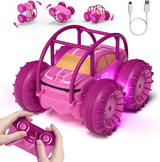Amphibious RC car for outdoor play on compatible surfaces