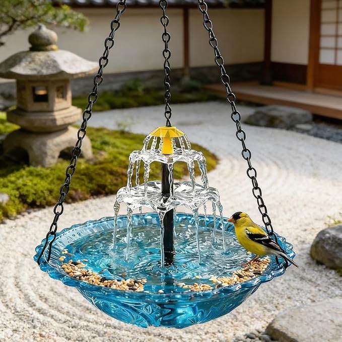 Outdoor Bird Bath with Solar Powered Water Fountain