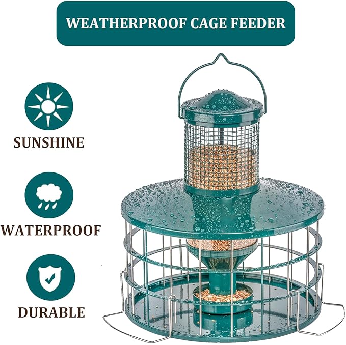 Outdoor Bird Feeder Deep Green Durable Metal Cage for Garden Use