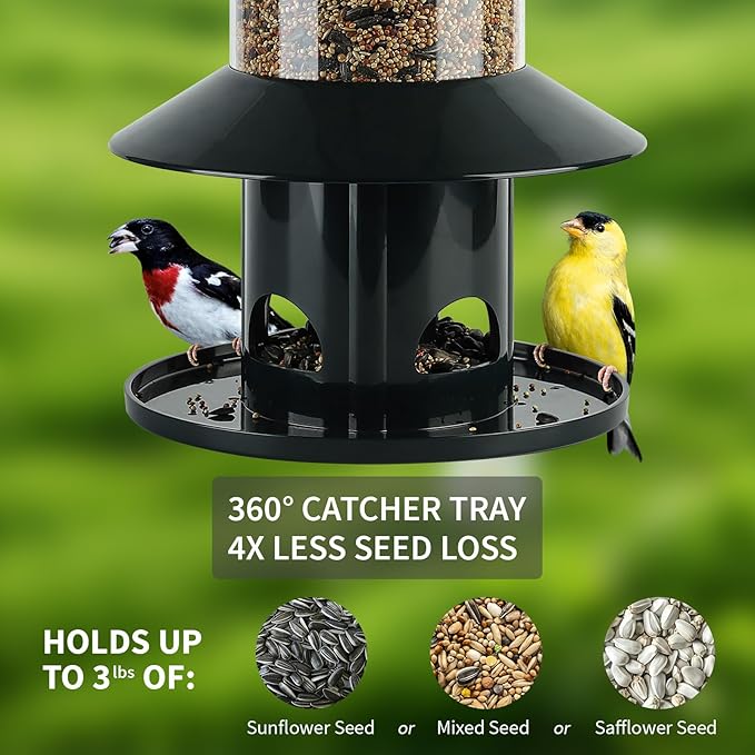 Outdoor bird feeder for small birds with hanging tray design