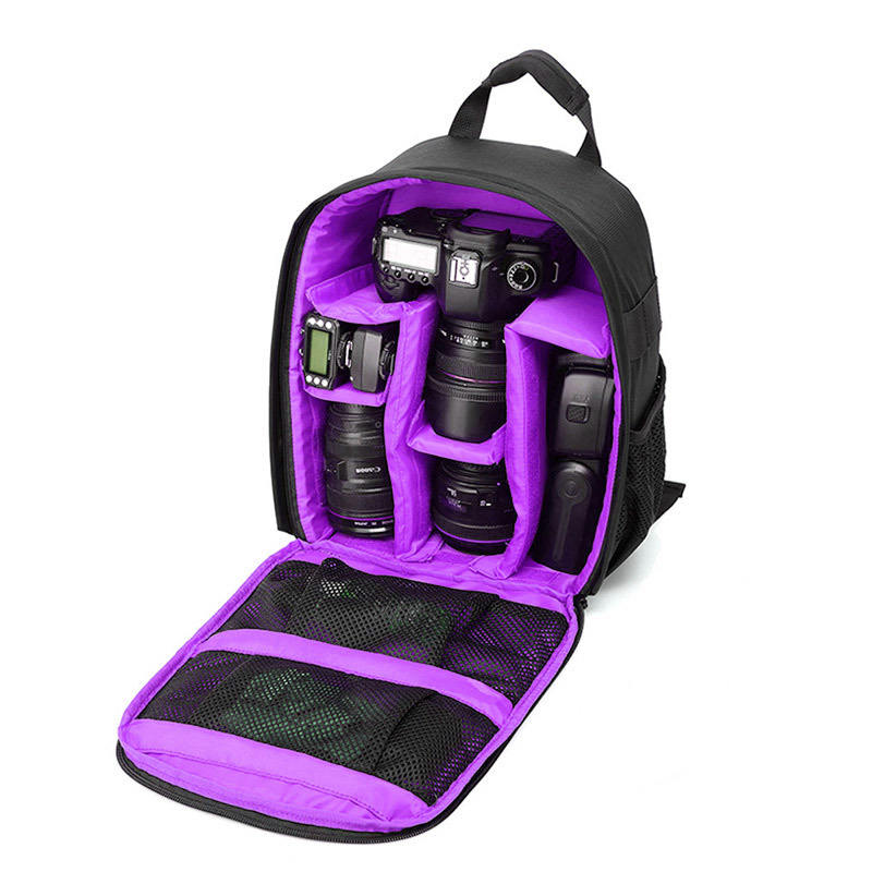 Outdoor camera backpack with multifunctional shoulder carry design on white background