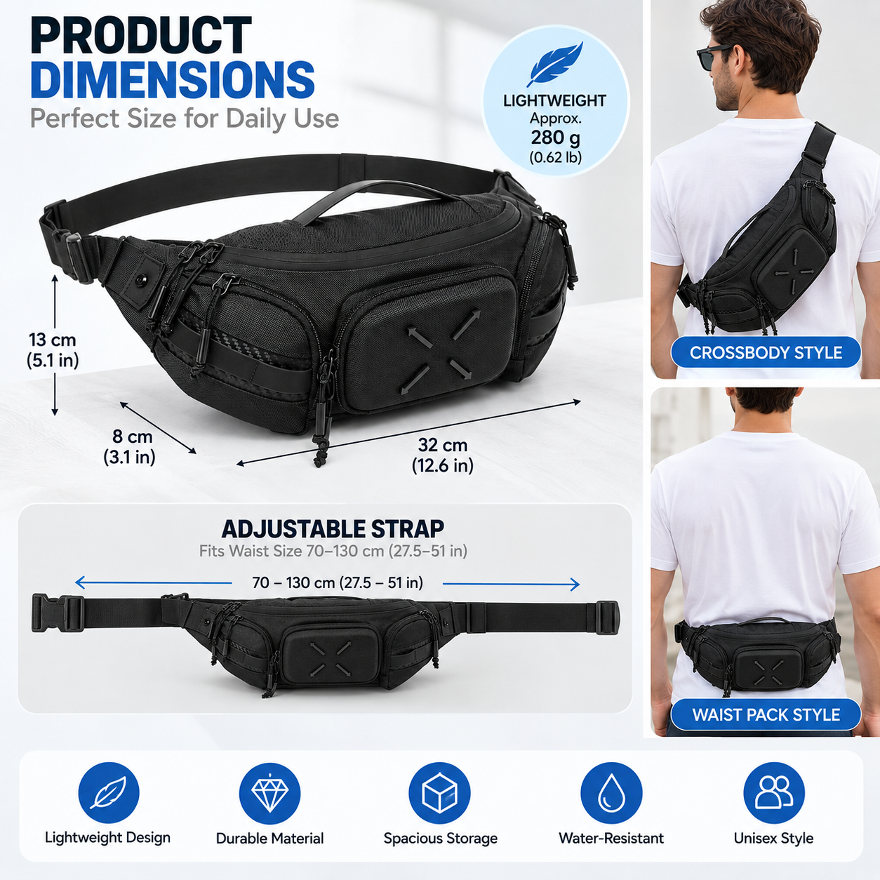 Outdoor chest bag for travel and recreational activities