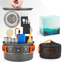 Outdoor cooking kit for camping with kettle pot and frying pan