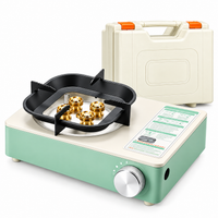 Compact outdoor gas burner suitable for preparing simple meals during camping trips.