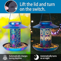 Outdoor Hanging Bird Feeder Metal Lantern with Solar Light