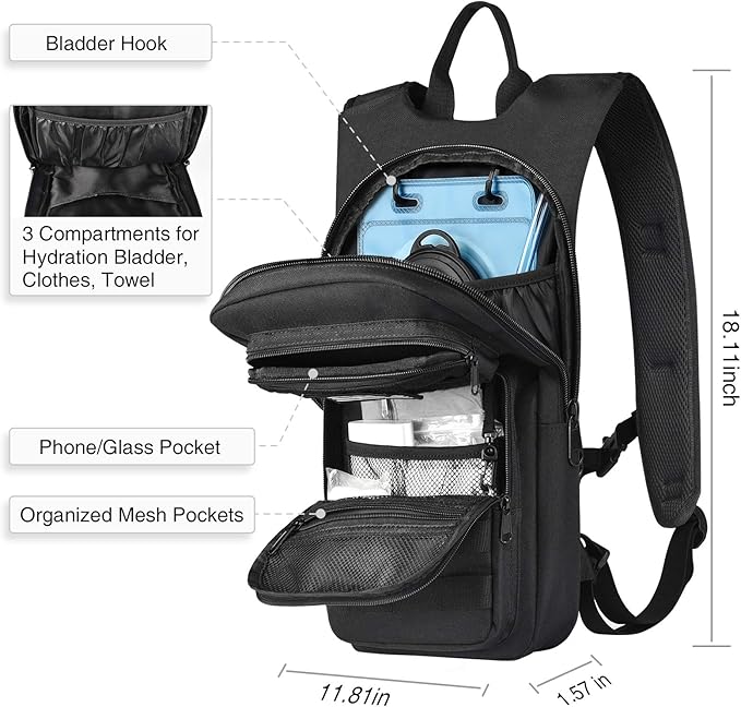 Outdoor hydration backpack with tactical storage compartments and Molle webbing