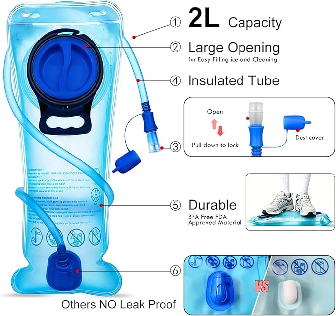 Outdoor hydration pack with storage pockets for snacks phone and travel essentials