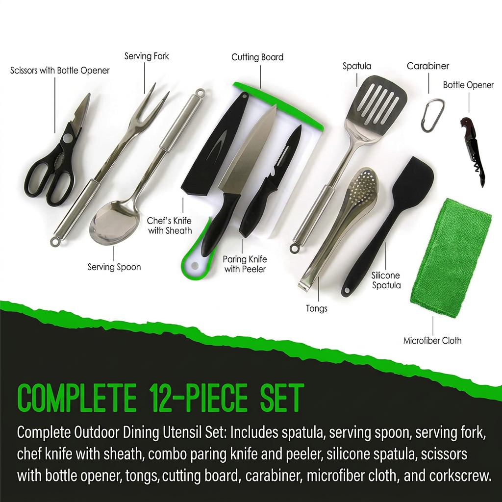 Outdoor kitchen cookware kit for camping, hiking, and BBQ