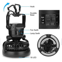 Rechargeable LED camping lantern with ceiling fan for convenient use