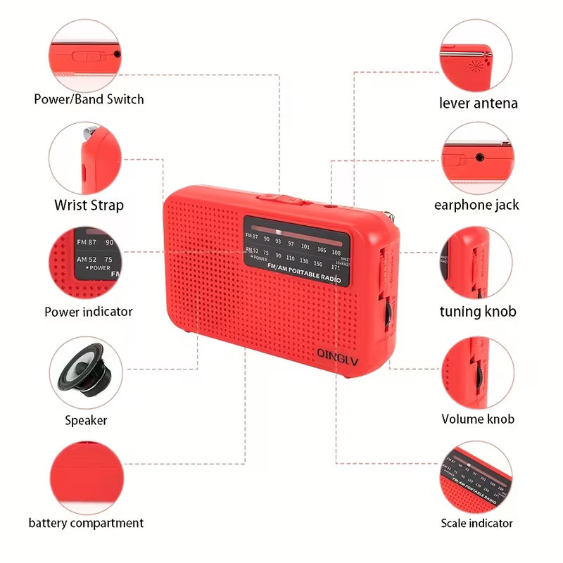Outdoor portable pocket radio with clear sound and strong reception for travel and camping