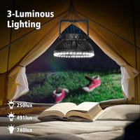 Outdoor portable fan with quiet operation for camping and travel