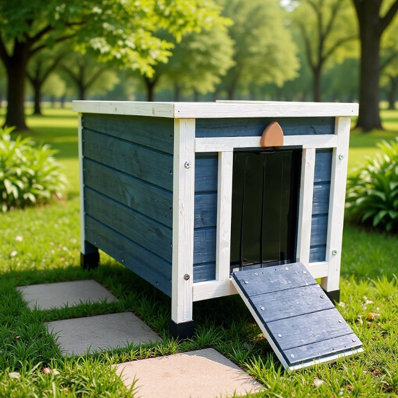 Outdoor wooden cat house for cats, rabbits, and small pets, suitable for garden, patio, and yard use.