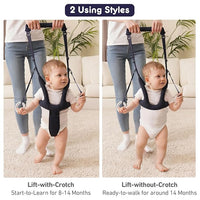 Padded body support section of handheld baby walking harness