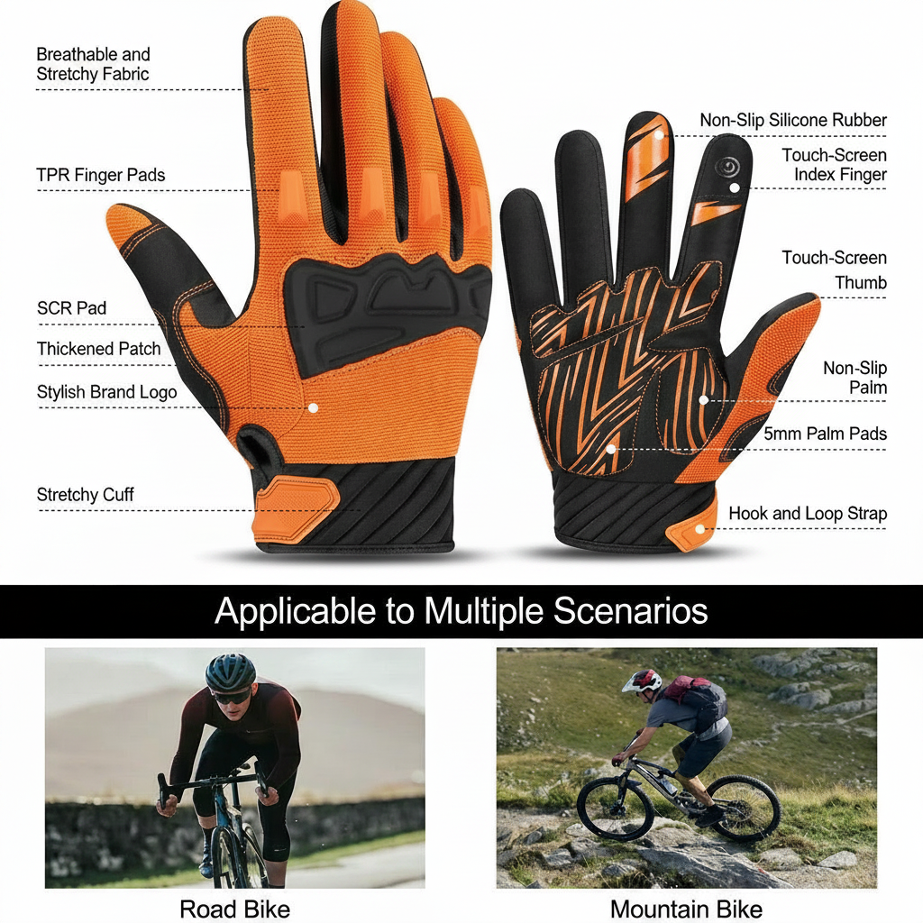 Padded MTB cycling gloves for motocross and dirt bike riding