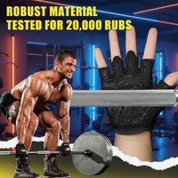 Pair of gym gloves with padded palm and adjustable wrist strap