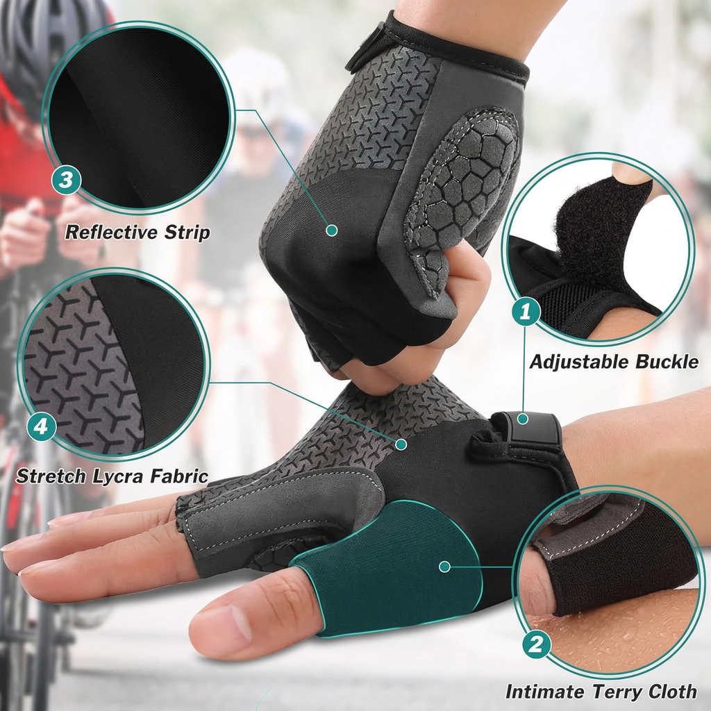 Padded road bike gloves with fingerless design for better grip control
