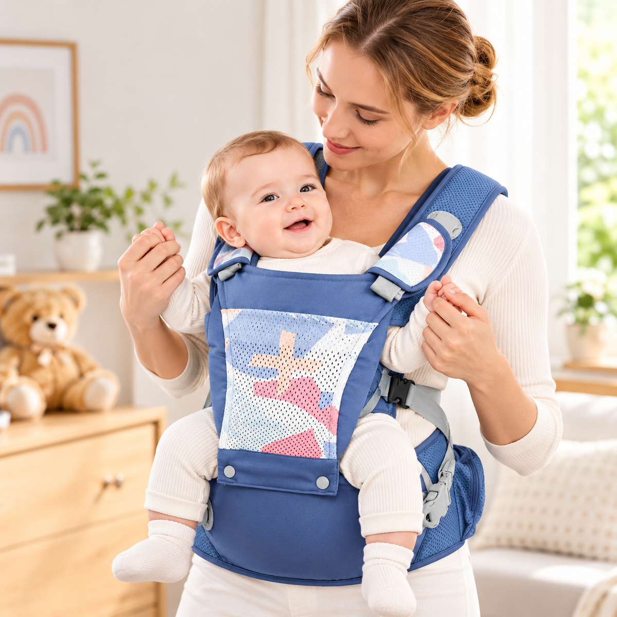 Close-up of padded shoulder straps and breathable fabric construction