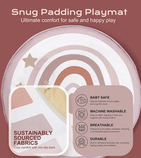Padded baby sensory play mat with soft hanging activity toys