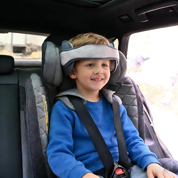 Close up of soft padded head support band for car seat