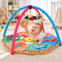Padded infant floor mat with overhead activity arches and soft toys