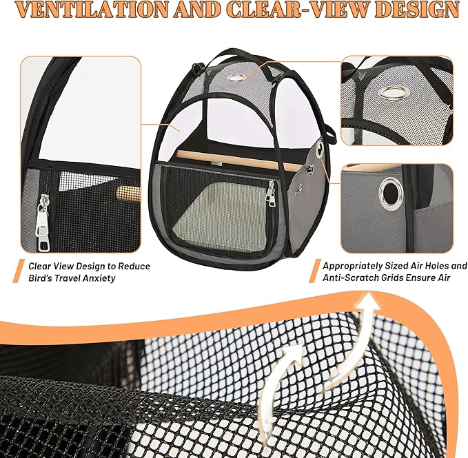 hands-free bird carrier backpack suitable for parakeets, cockatiels, and small birds