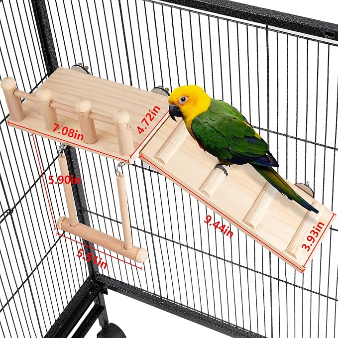 Parakeet and Cockatiel Wooden Platform Swing with Climbing Ladder