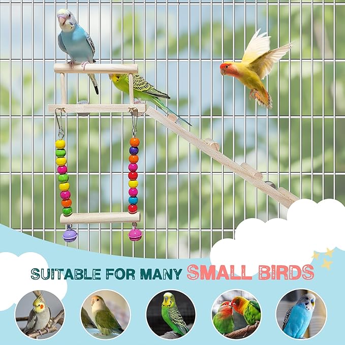 Parrot Bungee Toy Set Wooden Ladder and Swing for Cage