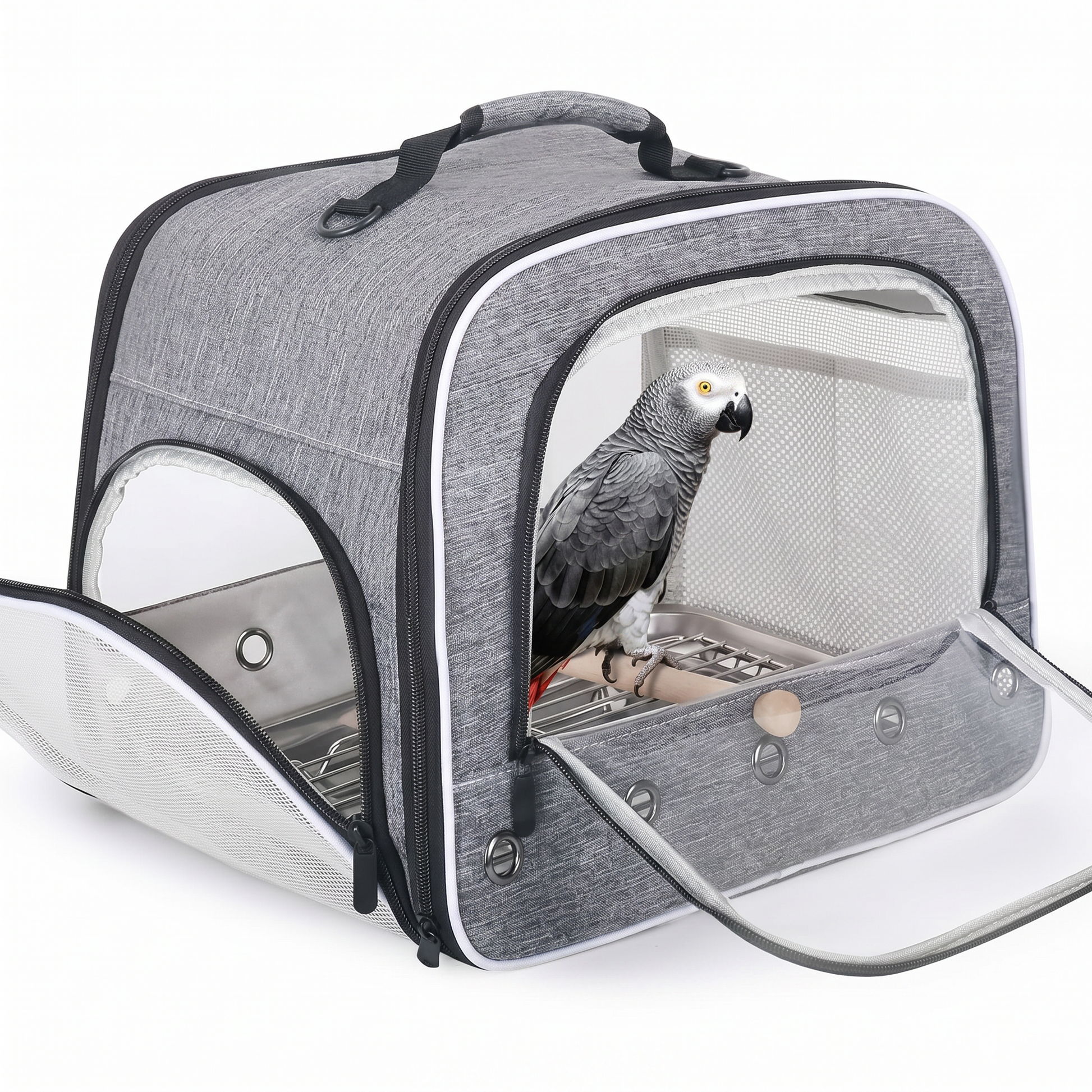 travel cage suitable for African Grey, cockatiels, and parrots