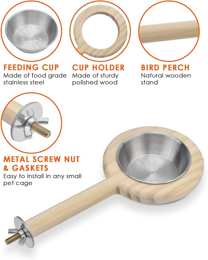 Parrot Feeding Perch Stand with Cup for Cage Accessories
