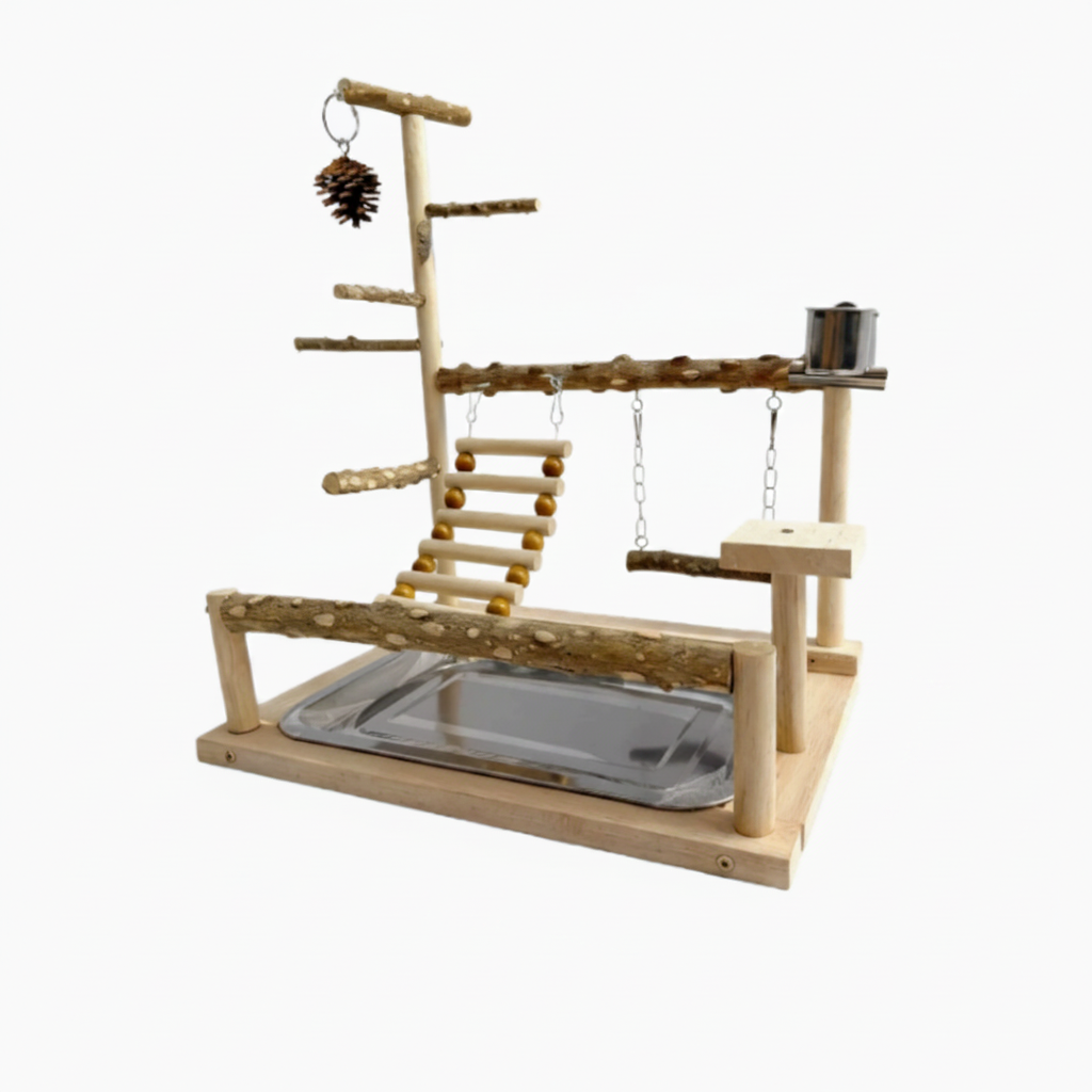 Parrot Training Playstand with Natural Wood Perches and Ladder