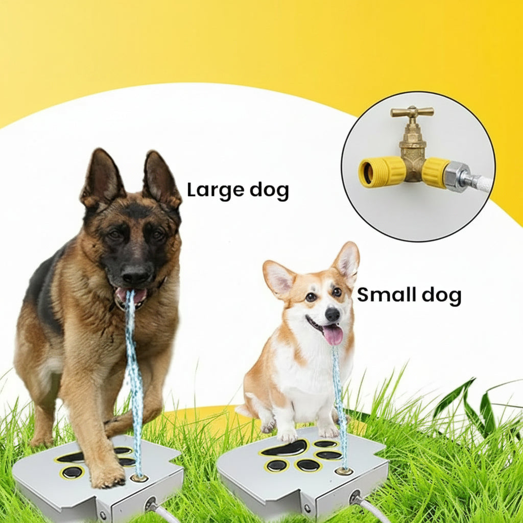 Pedal-style dog water dispenser with metal hose connection