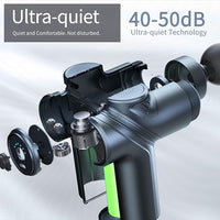 Percussion body massager with 4 heads charging cable and user manual package setup
