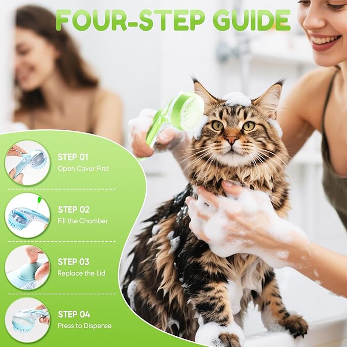 Blue and green pet bath brush set for dogs and cats