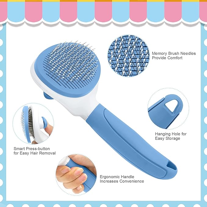 pet brush with release button for easy hair removal