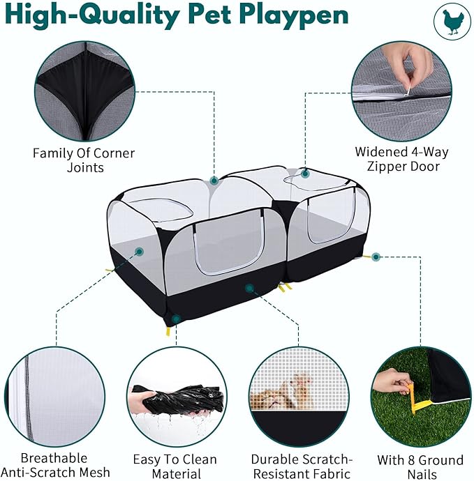 Foldable Pet Cage Tent with Mesh Walls and Detachable Bottom for Small Animals