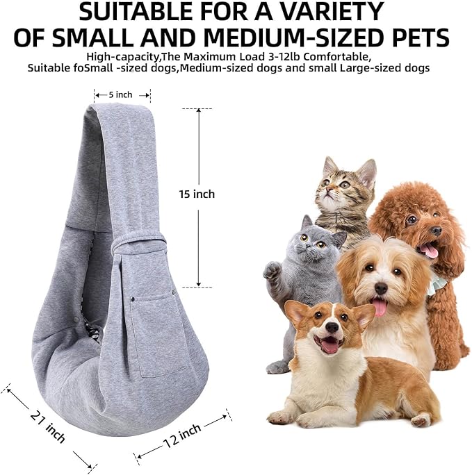 Front view of a gray pet carrier sling